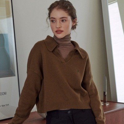 Crop collar knit_ brown